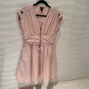H&M Blush Pink Utility Dress Mini Fitted Ruched Elastic Waist Sleeveless Zip